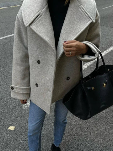 Sonicelife Fashion Double Breasted Classic Women's Woolen Jacket Flip Collar Casual Long Sleeved Pocket Coats Ladies New Commute Outerwear