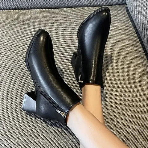 Sonicelife Women Ankle Boots Fashion PU Leather Boots High Heel  Ladies Shoes Side Zipper Short Boots for Women Shoes 2024