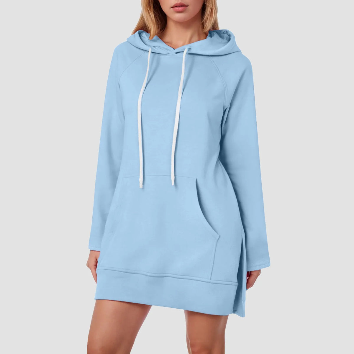 Sonicelife Women'S Spring Casual Hoodie Dress Fashion Solid Color Hoodie With Pockets Long Sleeve Pullover Sweatshirts For Women Loose Fit