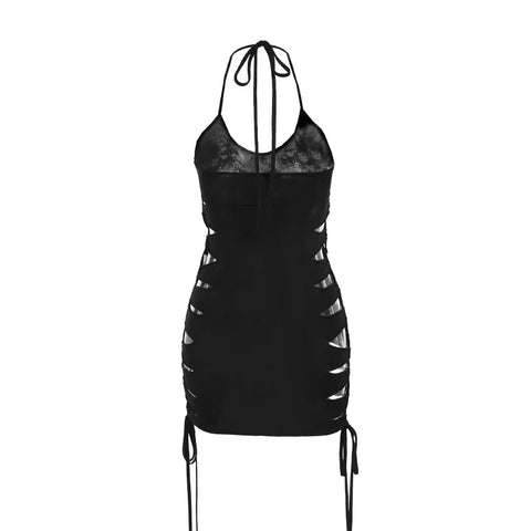 Sonicelife Women's Gothic Directional Design New Strappy Halloween Halter Skull Print Dresses