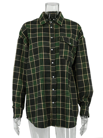 Sonicelife 2024 Vintage Oversized Thick Plaid Shirt Classic Long Sleeve Loose Fit Blouse For Women Autumn Winter