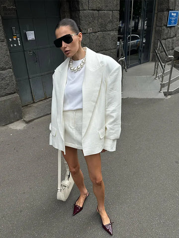 Sonicelife 2024 Autumn Lapel White Long Sleeve Suit Jacket Women's Fashion Pocket Cropped Thin Jackets Lady Commute Office High Street Coat