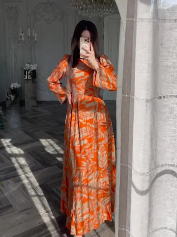 Sonicelife Eid Muslim Party Dress for Women Ramadan Print Slim Abaya Long Dress Morocco Kaftan Vestidos Largos Dubai Robe Jalabiya 2024