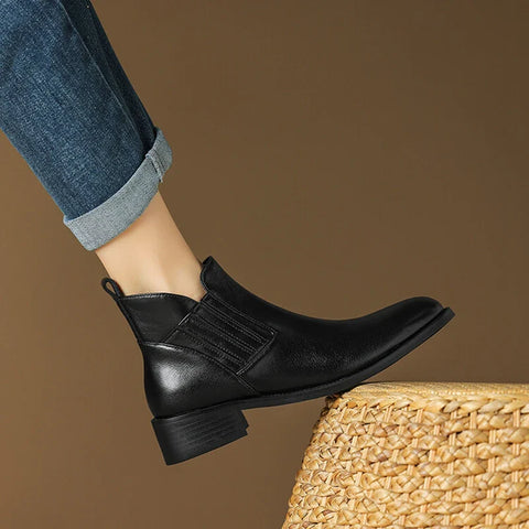 Sonicelife NEW Autumn Women Boots Round Toe Chunky Heel Boots Women Split Leather Shoes for Women Retro Slip-on Ankle Boots сапоги женские