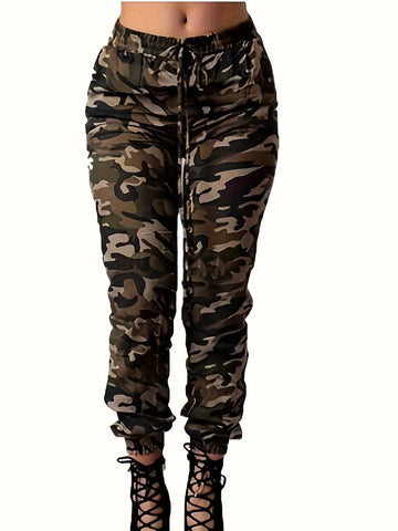 Sonicelife 2024 spring new casual camouflage printed trousers mid-waist leggings for women