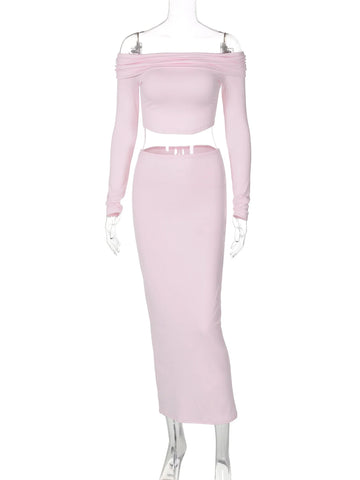 Sonicelife Women 2024 Spring Autumn Long Sleeve Crop Tops Long Skirts Two Piece Matching Sets Outfits Wholesale Items For Business