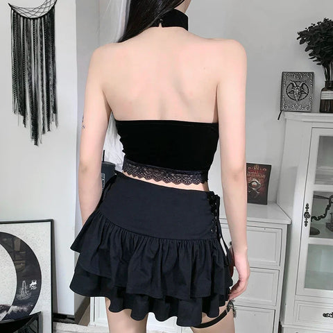 Sonicelife Women's Gothic Directional Design Top 2024 New Dark Style Lace Splicing Camisole Tank Top