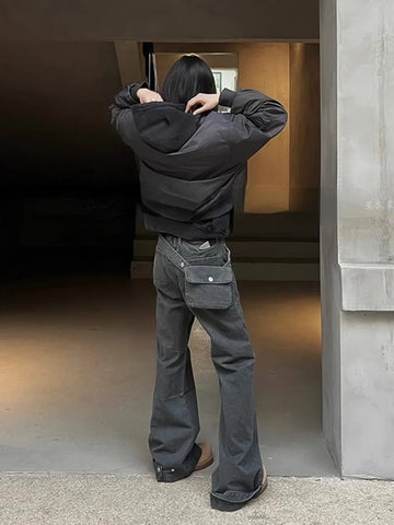 Sonicelife American Style Street Gray Cargo Pants Y2k Grunge High Waist Straight Flare  2024 Spring New Loose Wide Leg