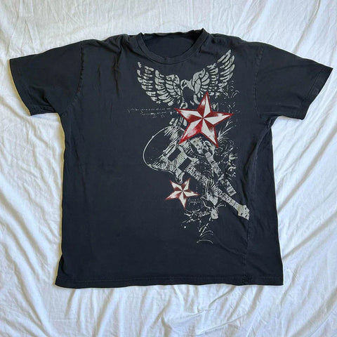 Sonicelife Y2K Vintage Cyber Graphic T-shirt Halloween Retro Grunge Star Print Pullovers Tops Japanese Style Emo Short Sleeve Baggy Tees