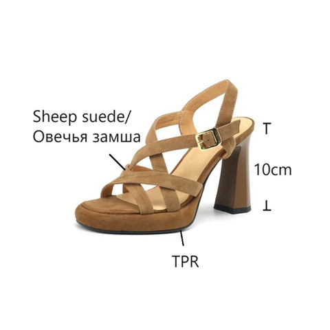 Sonicelife NEW Summer Women Sandals Super High Heel Shoes Sheep Suede Leather Shoes for Women Cross-tied Platform Slingback Modern Sandals