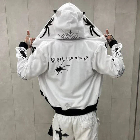 Back To School Sonicelife Harajuku Hip Hop Men Sweatshirt Hoodie Full Back Spider Web Printed Streetwear Y2k Pullover Winter Fall Hoodie Casual Zip Jacket