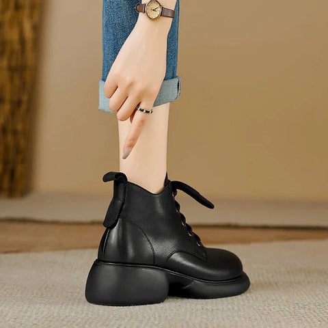 Sonicelife Autumn/Winter Women Boots Genuine Leather Shoes for Women Round Toe Chunky Heel Boots Casual Platform Short Boots сапоги женские