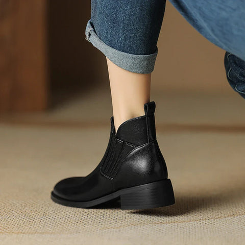 Sonicelife NEW Autumn Women Boots Round Toe Chunky Heel Boots Women Split Leather Shoes for Women Retro Slip-on Ankle Boots сапоги женские