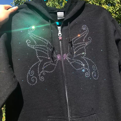 Back To School Sonicelife Y2k Rhinestone Butterfly Zip Up Oversized Sweatshirt Women Fashion Casual Long Sleeve Hoodies Goth Punk Hooded Jacket Streetwear