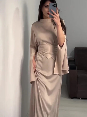Sonicelife Eid women Party Dress Satin Abaya for woman Slim Fit Split Sleeve Jalabiya Ramadan Long Dresses Woman Robe Vestidos Largos 2024