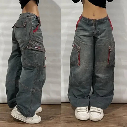 Sonicelife Retro southpole jeans skull watermark loose jeans men women y2k harajuku gothic hip hop skateboard pants street wear mom jeans