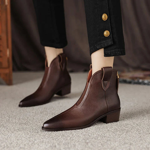 Sonicelife NEW Autumn/Winter Women Boots Pointed Toe Chunky Heel Boots Split Leather Shoes for Women Concise Ankle Boots сапоги женские