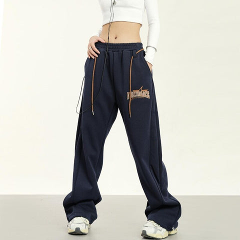 Sonicelife Letter Embroidery Sweatpants Women Pants High Street Vintage Fashion Hip Hop Trousers Women Pants Casual Straight Pants Women