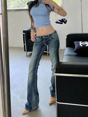 Sonicelife Woman Korean Jeans Chic Denim Streetwear Pants All-match Hot Y2k Office Lady Ins Wash Tie-dyed Low Waist Tight Bodycon Casual