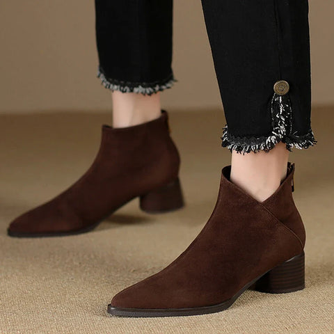Sonicelife NEW Autumn Women Boots Pointed Toe Chunky Heel Boots Sheep Suede Leather Shoes for Women Concise Ankle Boots botas femininas