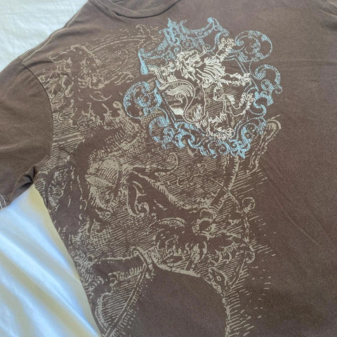 Sonicelife Mall Goth Cyber Grunge 00s Retro Tee Emo Vintage Brown Y2K Graphic Print T-shirt Women Men Short Sleeve O Neck Tops Clothes
