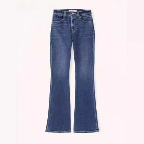 Sonicelife Women Jeans Flare Pants Denim Washing Loose Fit Bootcut Pockets High Street Slight Strech Solid Full Length Spring 2024