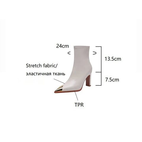 Sonicelife 2024 Autumn Women Boots Pointed Toe High Heel Boots for Women Solid Concise Stretch Fabric Boots Zipper Modern Boots for Women