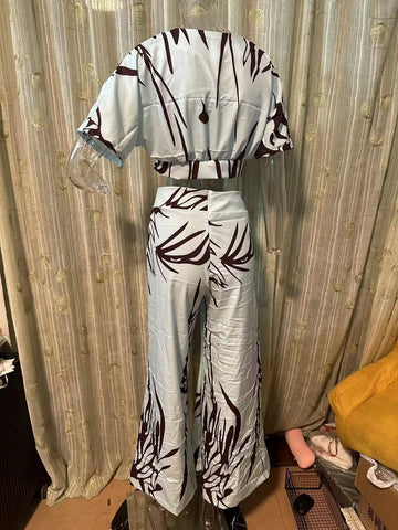 Sonicelife Pant Sets Tracksuit Pullover Print Tops Two Pieces Wide Leg Pants Loose Fit Ankle Length Pockets Matching Sets Casual 2024