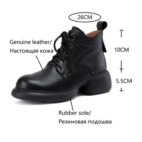 Sonicelife Autumn/Winter Women Boots Genuine Leather Shoes for Women Round Toe Chunky Heel Boots Casual Platform Short Boots сапоги женские