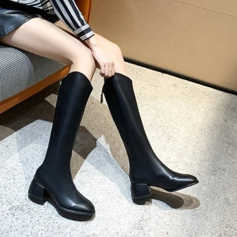 Sonicelife Plus Size 34-43 New Women Boots Zipper Thick High Heels Simple Thick High Heels Autumn Winter Boots Knee High 2024