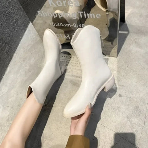 Sonicelife 2024 New Pointed Women's Ankle Boots Fashion Back Zipper Short Botas Elegant PU High Heels Winter Women's Shoes