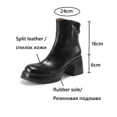 Sonicelife NEW Autumn Women Boots Split Leather Shoes for Women Round Toe Chunky Heel Shoes Casual Platform Modern Boots Zipper Ankle Boots