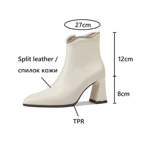 Sonicelife NEW Autumn/Winter Women Boots Split Leather Shoes for Women Pointed Toe Chunky Heel Shoes High Heel Modern Boots Plus Size Shoes