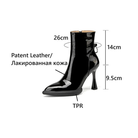 Sonicelife NEW Autumn Women Boots Patent Leather Shoes for Women Pointed Toe Super High Heel Shoes Zip Platform Boots High Heel Ankle Boots