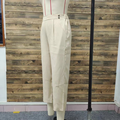 Sonicelife Summer new elastic waist leisure solid color cigarette tube elastic summer dress foot nine points pants for women