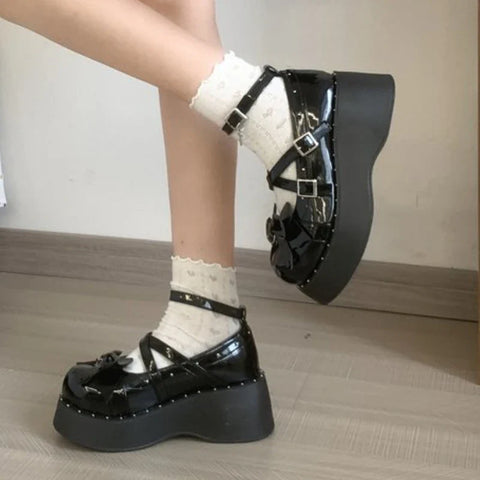 Sonicelife 2024  Sweet Tea Party Mandarin Duck Shoes Cos Girl Cream Bubbles Bow Kawaii Shoes Lolita Girls High Heel LoliShoes 35-40