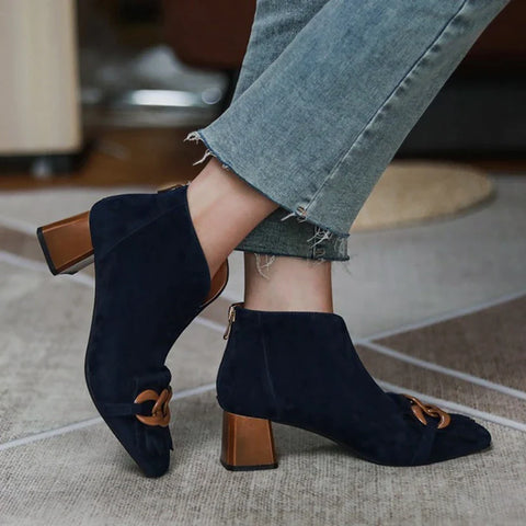 Sonicelife NEW Women Boots Sheep Suade Round Toe Square Heel Mid-Heel Ankle Boots Fringed Zipper Fashion Solid Office Lady Shoes Plus Size
