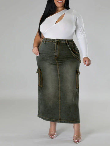 Sonicelife Denim Skirts Solid Zipper Fly Pencil Dress Washed Distressed Sexy Wrap Buttocks Ankle Length Skirt Spliced Basics Slim Fit