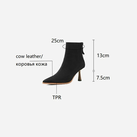 Sonicelife NEW Fall Shoes Women Pointed Toe High Heel Shoes Genuine Leather Shoes Thin Heel Ankle Boots for Women Sexy Zipper Modern Boots