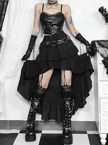 Sonicelife Women's Gothic Halter Dresses European and American Diablo Fashion Party American Vintage Asymmetric Design Halter Dresses