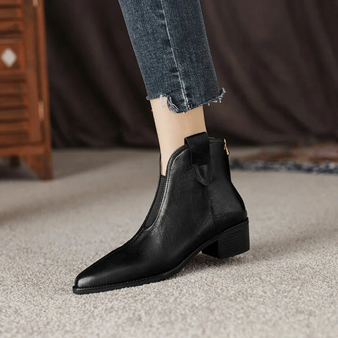 Sonicelife NEW Autumn/Winter Women Boots Pointed Toe Chunky Heel Boots Split Leather Shoes for Women Concise Ankle Boots сапоги женские