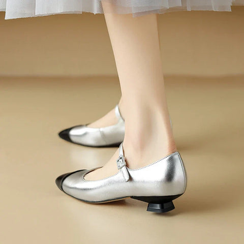 Sonicelife NEW Spring/Autumn Women Pumps Split Leather Shoes for Women Round Toe Low Heel Shoes Soft Mary Janes Mixed Colors Women Shoes