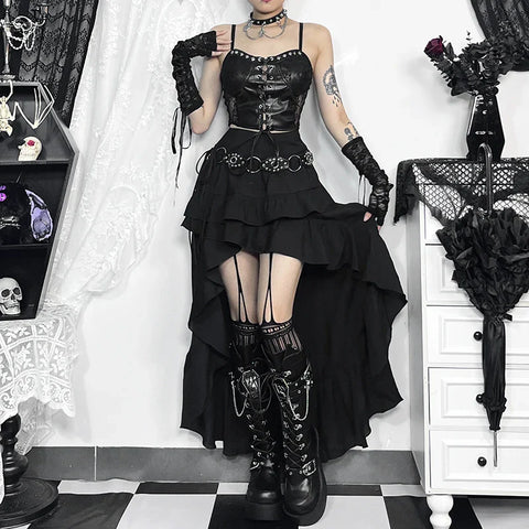 Sonicelife Women's Gothic Halter Dresses European and American Diablo Fashion Party American Vintage Asymmetric Design Halter Dresses