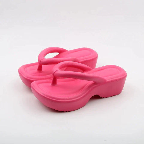 Sonicelife-Women's Chunky Platform Wedges Flip Flops 2024 Summer Clip Toe Thick Bottom Beach Sandals Woman Anti Slip Outdoor Slippers