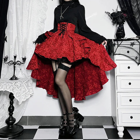 Sonicelife Women's Gothic Design Half Skirt 2024 New Summer Music Festival Party Punk Tie Poncho High Waisted Waist Drag Half Skirt