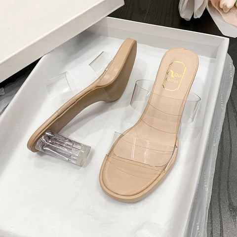 Sonicelife-Chunky Platform Transparent Pvc Sandals Women Summer 2024 Clear Super High Heels Sandals Woman Plus Size 42 Thick Heeled Slipper