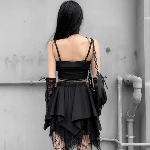 Sonicelife Women's Gothic Design Skirt Summer New Fever Supply Music Festival Halloween Irregular Design Spider Web Skirt