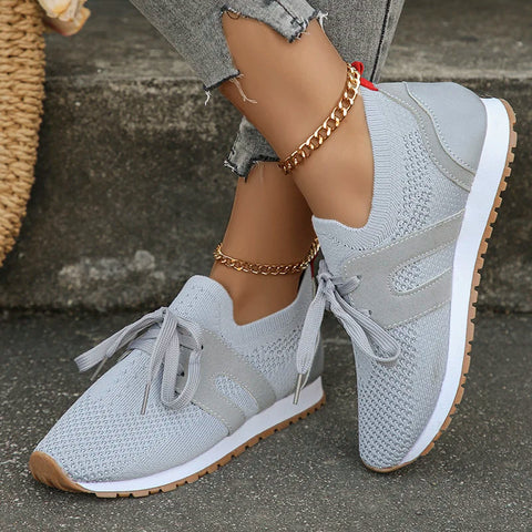 Sonicelife-Comfort Breathable Knitted Sneakers Women 2024 Spring Flat Heels Athletic Running Shoes Woman Plus Size 43 Casual Walking Shoes