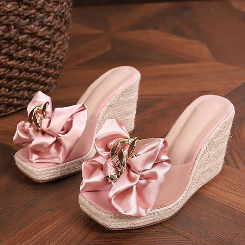 Sonicelife- New Wedges Slippers For Women 2024 Summer Fashion Pink Butterfly-knot Designer Sandals Platform Heels Size 46 Female Shoes