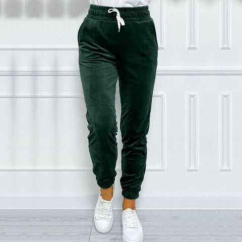 Sonicelife New autumn and winter all-match elastic waist tie Korean velvet casual pants sports pants for women